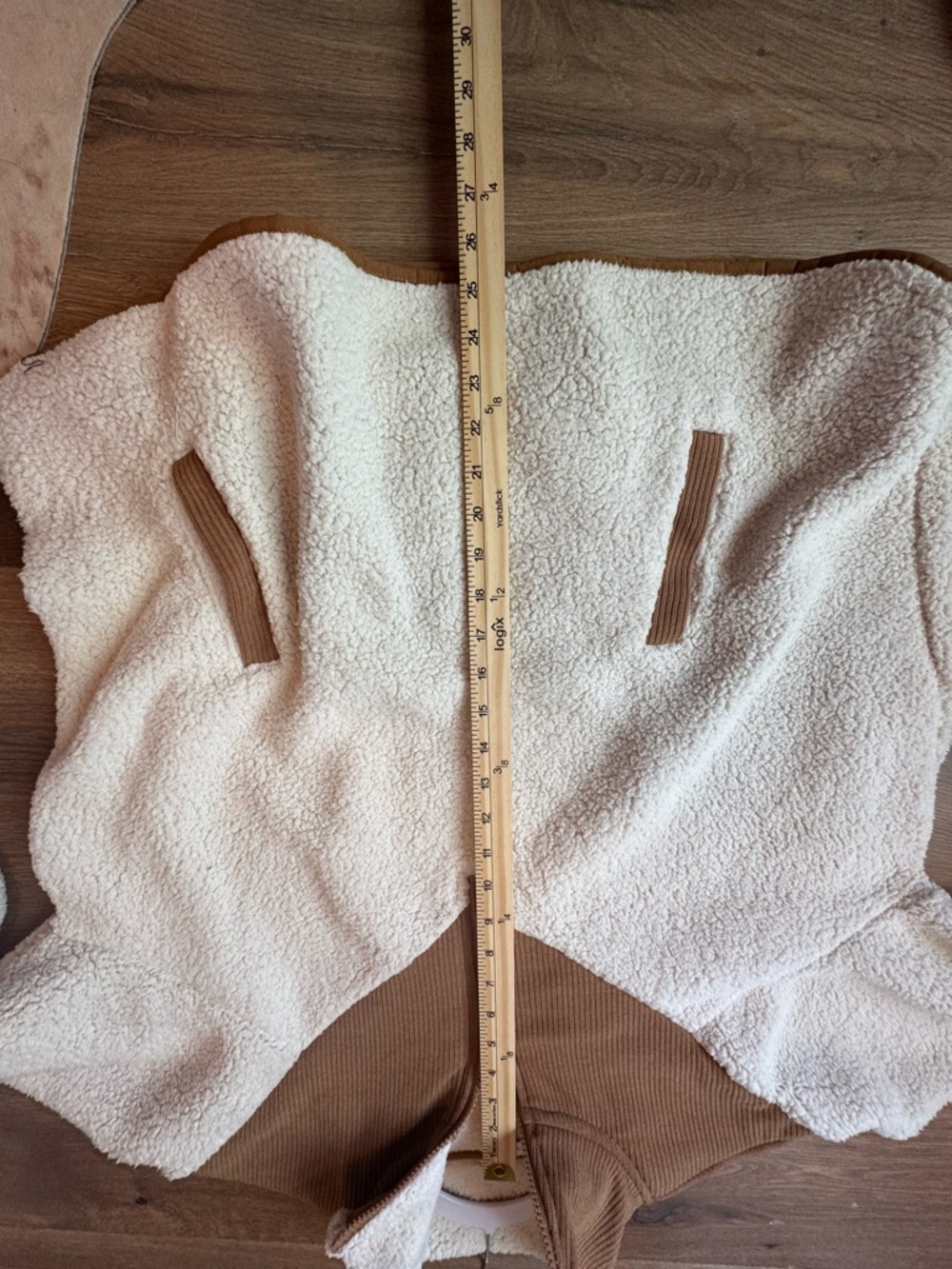 Time and Tru Cream and Brown Sherpa Half-Zip Pullover - Picture 7 of 7